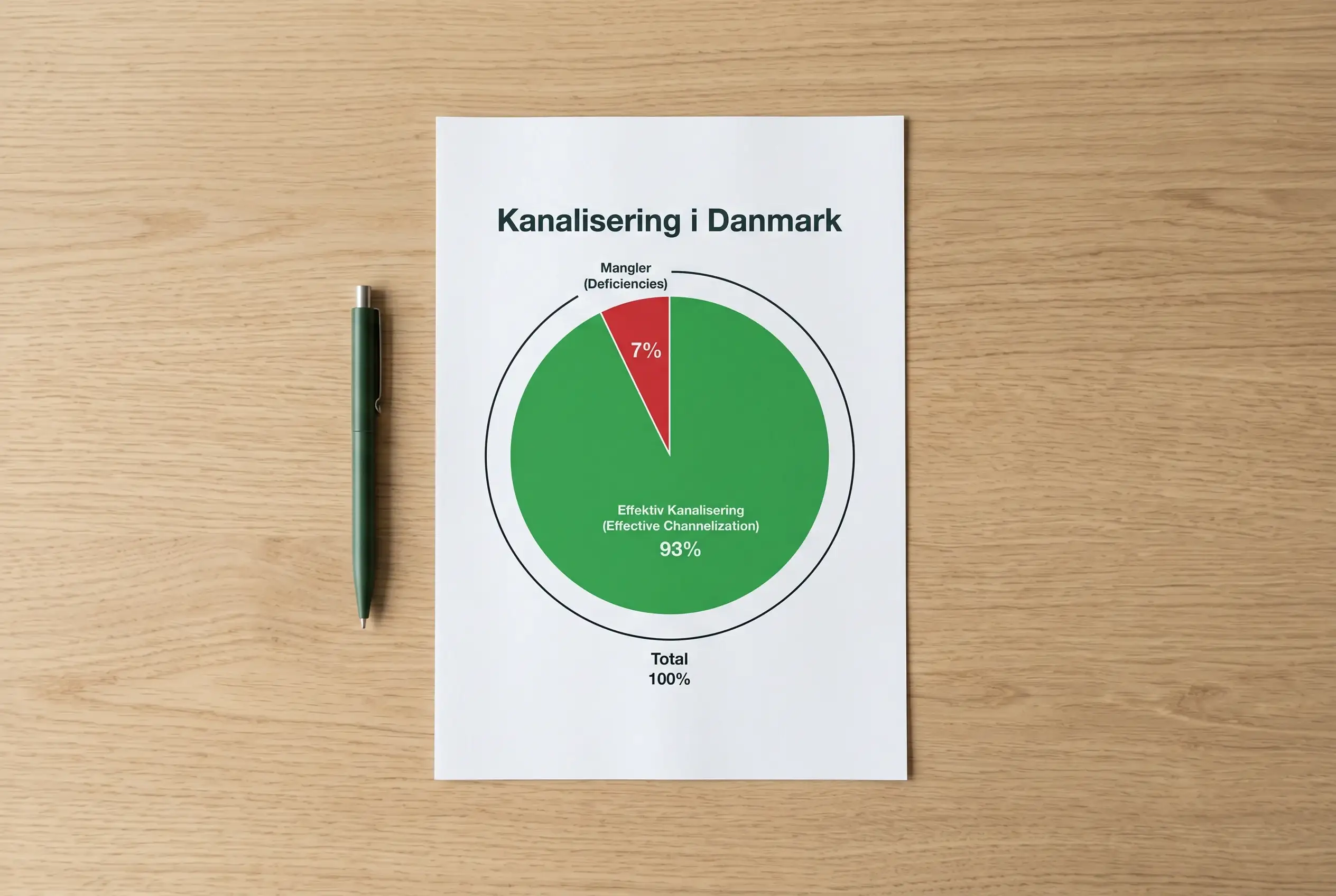 Cirkeldiagram der viser 91,5 procent kanalisering til lovligt gambling i Danmark