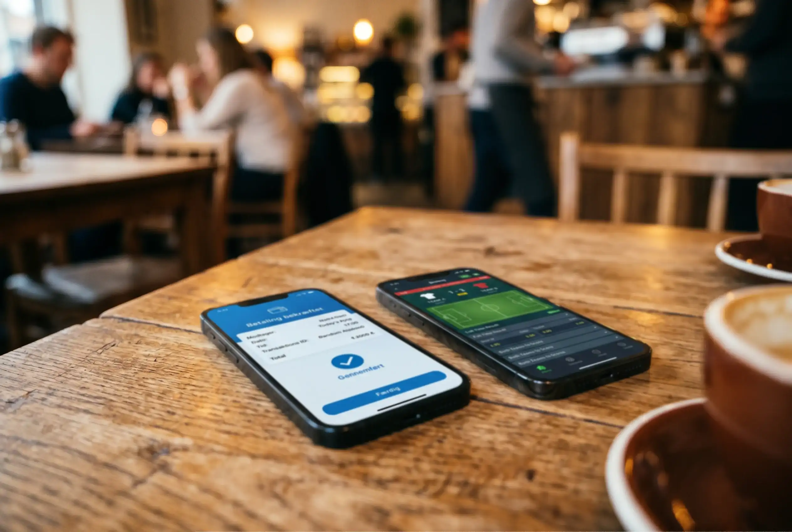 Smartphone med MobilePay-betaling åben ved siden af en betting app